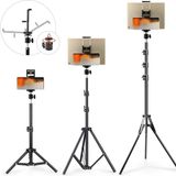 Asfal 210 cm Tripod 2 In 1 Metal Ayaklı Katlanabilir Döner Başlıklı Tablet ve Telefon Tutucu Stand - Siyah