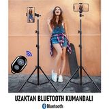 Asfal Bluetooth Kumandalı 210 cm Metal Tripod Işık Ayağı 360 Döner Başlıklı Telefon Tutucu, Kumandalı