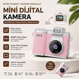 Asfal Mini Dijital Retro Kamera 1080P HD Video Kayıt Özellikli Anahtarlık Fotoğraf Makinesi - Açık Pembe
