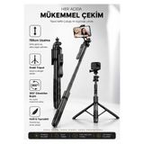 Asfal Uzaktan Kumandalı 156 Cm Alüminyum Tripod Ve Selfie Çubuğu Telefon, Kamera, Işık Ve Gopro Uyumlu