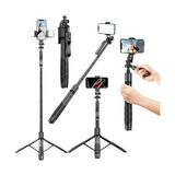 Asfal Uzaktan Kumandalı Çok Amaçlı Tripod ve Selfie Çubuğu 153 cm Telefon, Kamera, Işık ve Gopro Uyumlu Anroid Ios Uyumlu - Açık Siyah