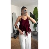 asfamoda Kadın Bordo Volan Detaylı Askılı Bluz Salaş Şifon Görünümlü Fırfırlı Bluz