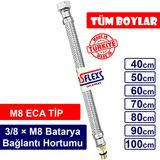 Asflexs 3/8 × M8 Paslanmaz Çelik Flex Hortum Batarya Bağlantı Hortumu - 80 cm