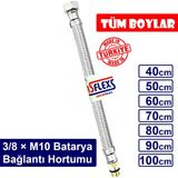 Asflexs 3/8×M10 90 cm Paslanmaz Çelik Flex Hortum Batarya Bağlantı Hortumu