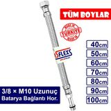 Asflexs 3/8×M10 Uzunuç 50 Cm Paslanmaz Çelik Flex Hortum Batarya Bağlantı Hortumu