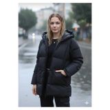 ASG TEKSTİL Kadın Şişme Mont – Oversize, Ön Cepli, Rüzgar Geçirmez, Kışlık Kapüşonlu