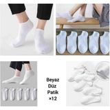 Asgül Kadın Patik Çorap Seti 12'li - 1BW-Beyaz - 35 - 40