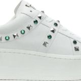 Ash Clone Beyaz Yeşil Taşlı Ve Zımbalı Yüksek Taban Deri Sneaker Kadın Ayakkabı