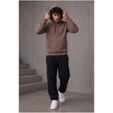 ASHEY 3 İP Kahverengi Kesik Cepli Kapüşonlu Sweatshirt – Erkek Kışlık Oversize Rahat Kalıp