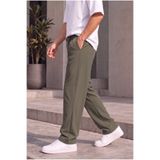ASHEY Erkek Haki Paraşüt Baggy Pantolon Bol Kesim Bel Lastikli Nefes Alabilen Kumaş