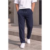 ASHEY Erkek Lacivert Paraşüt Baggy Pantolon Bol Kesim Bel Lastikli Nefes Alabilen Kumaş
