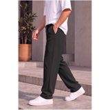 ASHEY Erkek Siyah Paraşüt Baggy Pantolon Bol Kesim Bel Lastikli Nefes Alabilen Kumaş