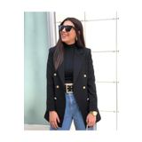 Ashley Büyük Beden Uzun Gold Düğmeli Siyah Blazer Ceket
