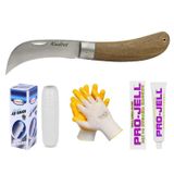 Aşı Bıçağı Eğri Uçlu Bağ Bıçağı Ara Çakı + Aşı Bandı + Aşı Macunu + Eldiven (4'LÜ SET)