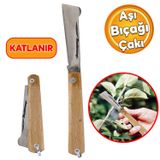 Aşı Bıçağı Profesyonel Çelik Tepeli Uçlu Bağ Ağaç Budama Aşı Çakısı 170 mm Ahşap Saplı Bıçak Çakı