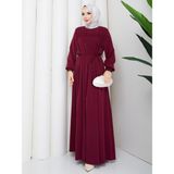Asia Collection Önü Büzgülü Tesettür Elbise - 42 - Bordo