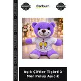 Aşık Çiftler Tişörtlü Mor Peluş Ayıcık Yumuşak Oyuncak Alışveriş Dekor Objesi