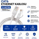 AŞIK STORE 15 Metre Cat6 Fabrikasyon Ethernet Kablosu 1000 Mbps Gigabit Lan Internet Kablosu RJ45