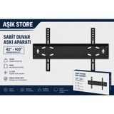 Aşık Store 42-100 İnç Sabit TV Askı Aparatı 75 Kg Taşıma Kapasiteli VESA 800x600 Uyumlu Ultra İnce 2.2 cm Duvar TV Montaj Aparatı