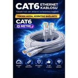 AŞIK STORE Cat6 Ethernet Kablosu 25M Gigabit Lan Kablosu Yüksek Hızlı Internet Kablosu - Gri