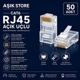 AŞIK STORE Cat6 RJ45 Açık Uçlu Konnektör 10 Adet 8P8C Altın Kaplama Ethernet Fişi Utp Cat6 RJ45 Jack