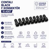 Aşık Store Contalı Black F Konnektör 10 Adet Siyah Uydu Anten Kablo Tv Koaksiyel Kablo Bağlantı Ucu