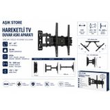 Aşık Store Hareketli Tv Duvar Askı Aparatı 32-47 Inç 25 kg Taşıma Kapasiteli Vesa 400X400 170° Döner +15°/-15° Eğimli
