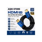 AŞIK STORE HDMI 2.0 Kablo 1.5 Metre 4K Ultra HD 18Gbps Altın Uçlu HDR Destekli TV Monitör PS5 Xbox Laptop Uyumlu