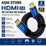 AŞIK STORE HDMI 2.0 Kablo 3 Metre 4K Ultra Hd 18GBPS Altın Uçlu Hdr Destekli Tv Monitör Ps5 Xbox Laptop Uyumlu
