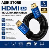 AŞIK STORE HDMI 2.0 Kablo 5 Metre 4K Ultra Hd 18GBPS Altın Uçlu Hdr Destekli Tv Monitör Ps5 Xbox Laptop Uyumlu