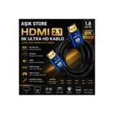 AŞIK STORE HDMI 2.1 Kablo 1.8 Metre 8K Ultra HD 48Gbps eARC HDR VRR 4K 120Hz Altın Uçlu PS5 Xbox Series X Yüksek Hızlı HDMI Kablo