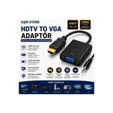 AŞIK STORE HDMI To VGA Adaptör 1080P Full Hd Altın Uçlu 3.5mm Ses Çıkışlı HDMI Erkek VGA Dişi Dönüştürücü Laptop Monitör Projeksiyon Tv Bilgisayar
