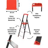 Asil 4 Basamak Katlanır Metal Merdiven Alüminyum Basamaklı | Kaymaz Ayaklı, Alet Taşıma Tepsili, 150 kg Taşıma Kapasiteli Profesyonel Ev & İş Merdiveni (4-5-6 Basamak Seçenekli) - 4 Basamaklı