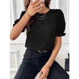 Asil Acar Home Kadın Kısa Kollu Bisiklet Yaka Kolları Gipeli Ithal Krep Bluz