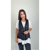 Asil Acar Home Kadın Kısa Kollu Yuvarlak Yaka Viskon Bluz + Kolsuz Fermuarlı çatlak Deri Yelek