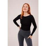 Asil Acar Home Yaka Detay Uzun Kollu Basic Siyah Bluz