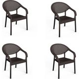 Asil Konsept 4 Adet Bambu Plastik Rattan Bahçe Balkon Teras Sandalyesi Gizli Metal Profil Ayaklı Kollu Sandalye - Koyu Kahverengi