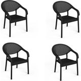 Asil Konsept 4 Adet Bambu Plastik Rattan Bahçe Balkon Teras Sandalyesi Gizli Metal Profil Ayaklı Kollu Sandalye - Siyah