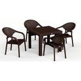 Asil Konsept 90 x 90 Bambu Plastik Rattan Camsız Bahçe Balkon Teras Kare Masa Takımı 4 Kolçaklı Sandalyeli - Koyu Kahverengi