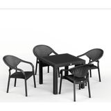 Asil Konsept 90 x 90 Bambu Plastik Rattan Camsız Bahçe Balkon Teras Kare Masa Takımı 4 Kolçaklı Sandalyeli - Siyah