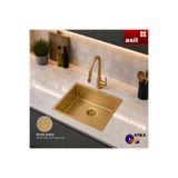 Asil Krom AS 359 R15 (40×50 cm) Gold Petek Dokulu PVD Kaplama, Yalıtımlı Mutfak Evyesi, 304 Kalite Paslanmaz Çelik