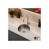 Asil Krom Tezgah Altı Evye, 38 cm çap, Yuvarlak Mutfak Evyesi, 304 Kalite Paslanmaz Çelik, Mutfak Lavabosu