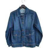 Asil Öztürk Baby & Kids Kadın Mavi Renk Cep Detaylı Oversize Kot Ceket Kolları Lastikli Model Denim Mevsimlik Jeans - 05M-Mavi