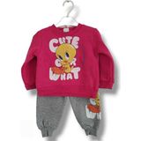 Asil Öztürk Baby & Kids Kız Bebek Çocuk Alt Üst Eşofman Takımı Kışlık 3 Ip Şardonlu Tweety Model - 1 Yaş - Açık Fuşya