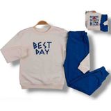 Asil Öztürk Baby & Kids Kız Erkek Bebek Çocuk Alt Üst Takım Best Day Model Pamuklu 2 Iplik Kumaş - Açık Mavi - Ekru - 6 Yaş