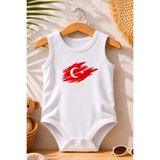 Asil TÜRK BAYRAĞI Baskılı Bebek Zıbını%100 Orgnik Pamuk Zıbın Kırık Beyaz 18-24 AY