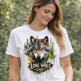Asilcom Lone Wolf Kurt Tasarımlı Tişört – Doğa Temalı Kurt Baskılı Unisex Pamuk T-Shirt - Beyaz - XL
