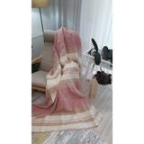 asildükkan 4 Dört Mevsim Battaniye Tek Kişilik 150cm*200cm Tv Battaniyesi Pembe Çizgili Diz Battaniyesi Şal