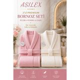 Asilex Home Collection Çift Kişilik Havlulu Bornoz Takımı Pamuklu Kadın Erkek Bornoz Seti Yumuşak ve Emici