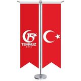 Asilmeydan 15 Temmuz 2016 Bayrağı ve Türkiye Kırlangıç Saten T Direk Masa Bayrağı 2'li